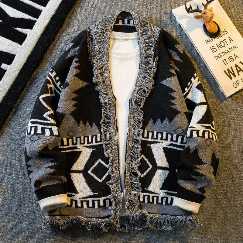 Men Fashion Trend Loose Laid-back V-neck Knitted Cardigan Sweater Men's Spring Autumn Retro Ethnic Style Knitted Sweater Jacket