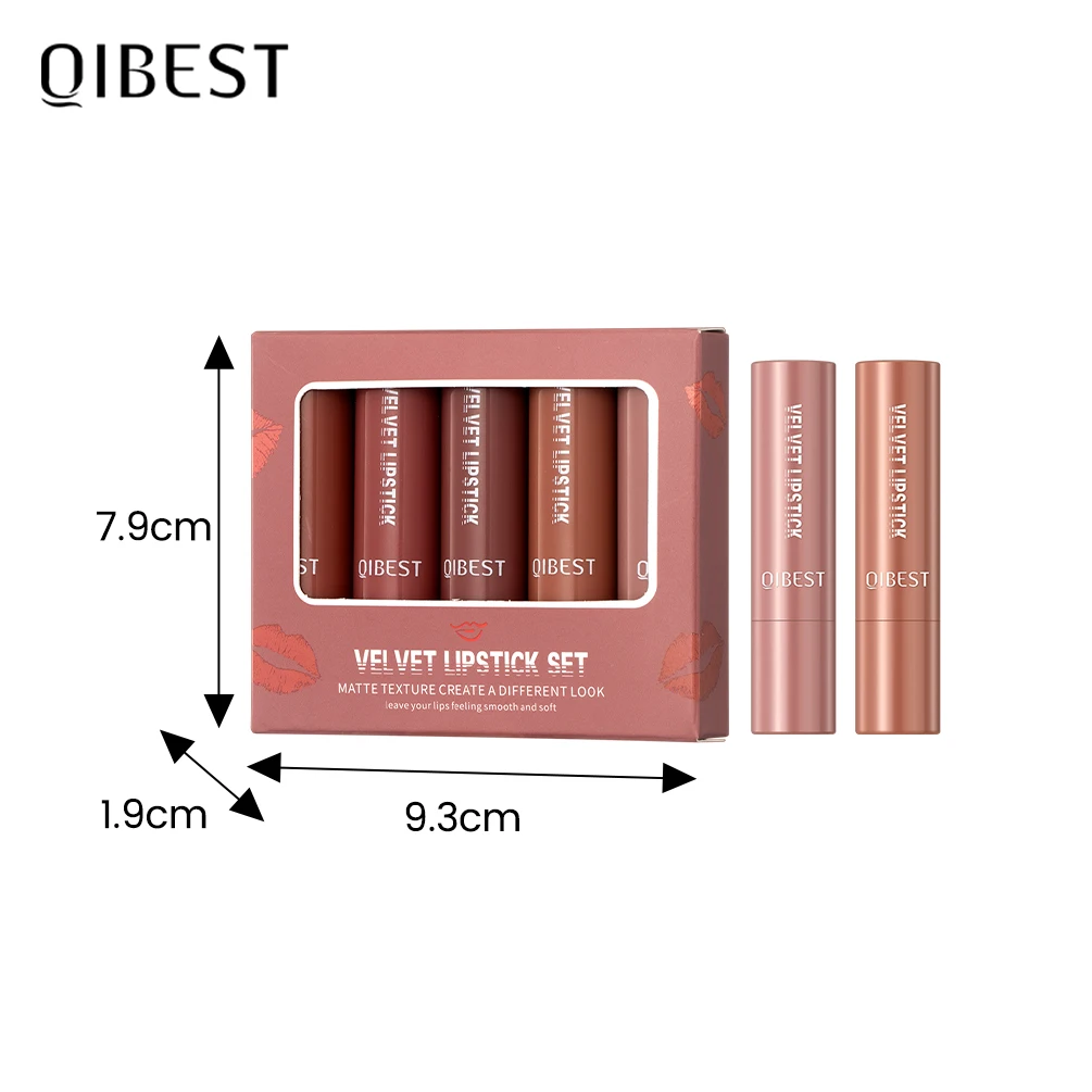 Qibest 5 pçs/set conjunto de batom fosco copo antiaderente brilho labial de longa duração clássico lipgloss sem manchas veludo névoa kit de maquiagem labial