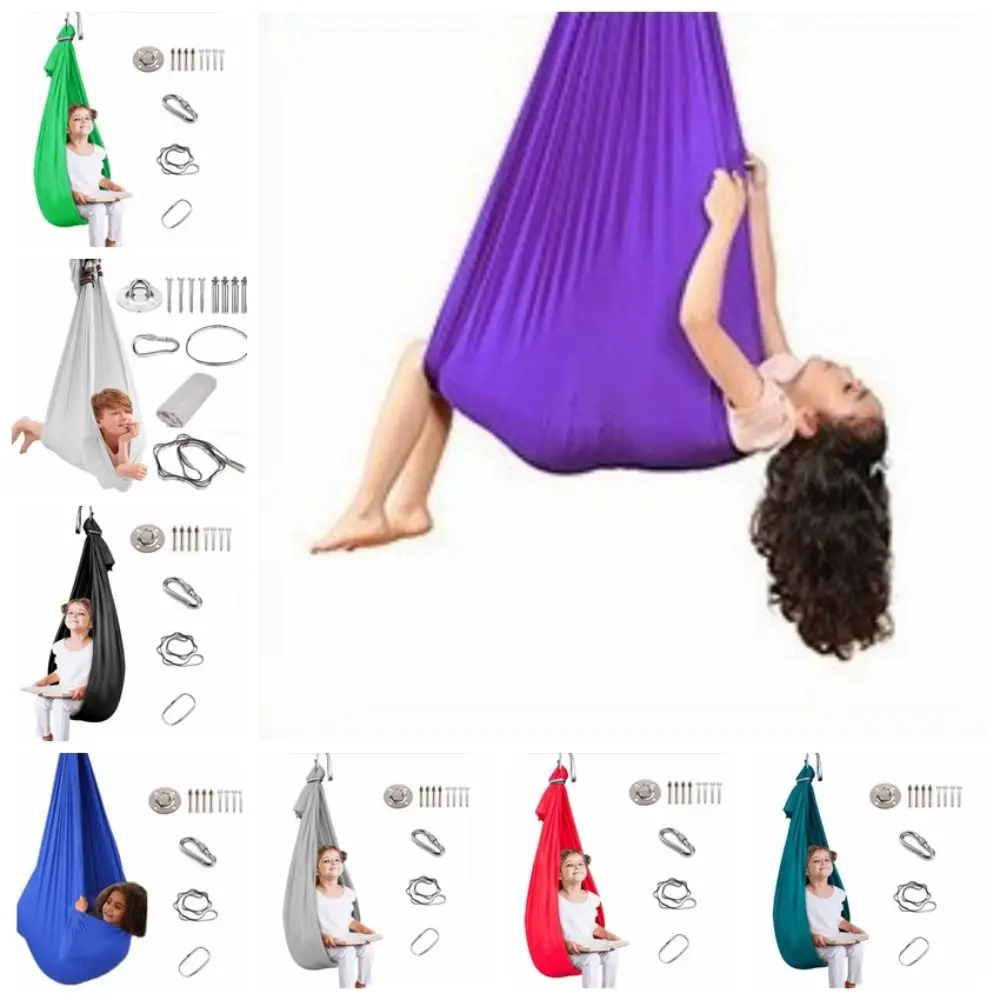 

2024 Portable Sensory Swing Strong Weaving Fabric Yoga Suspension Beds Multicolor Solid Color Elastic Hammock Outdoor