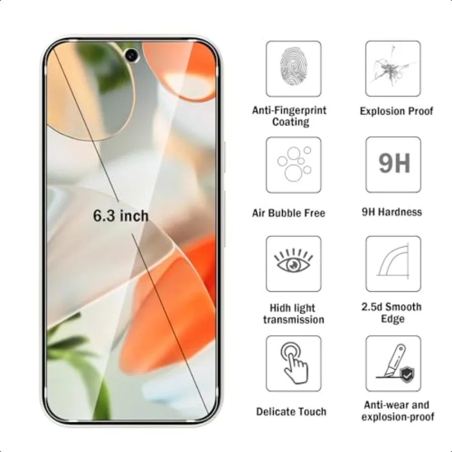 2 Pack Compatible with Google Pixel 9 Screen ProtectorFull Coverage 9H Tempered Glass Film HD Clear Scratch Resistant BubbleFre