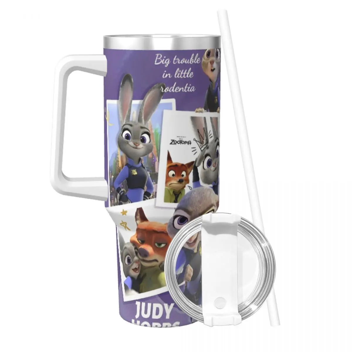 Zootopia Stainless Steel Tumbler Travel Thermal Cups With Straws and Lid 40oz Car Mugs Hot Drinks Water Bottle