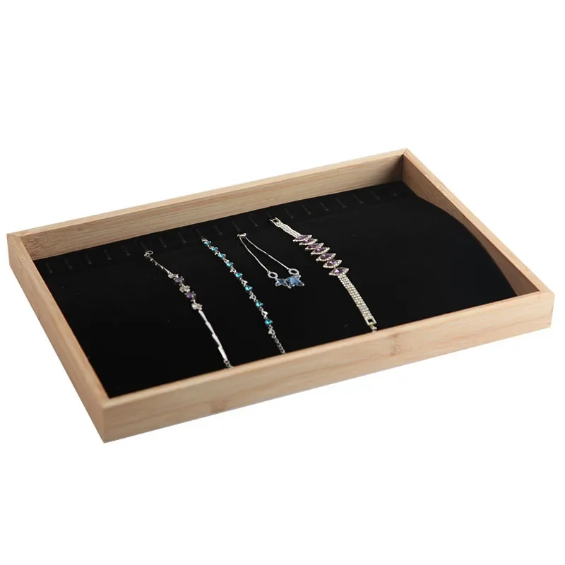 Wood Jewelry Display Tray with Storage Box and Racks for Necklaces, Bracelets, and Accessories