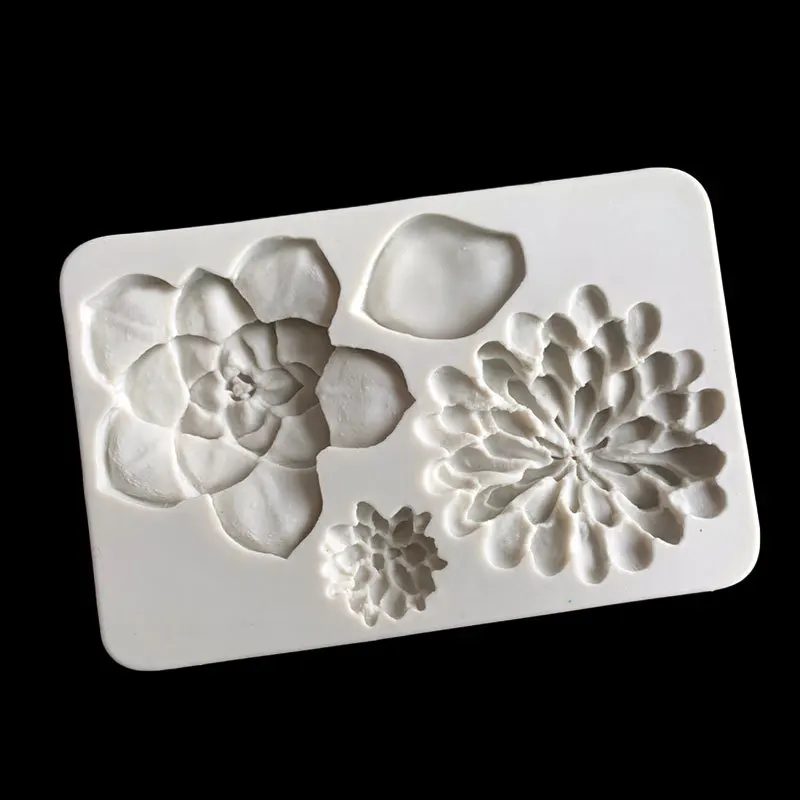 Succulent Large Flower Chrysanthemum Silicone Chocolate Mold Fondant Cake Big Petal Flower Leaves Diy Baking Mould 15-1063