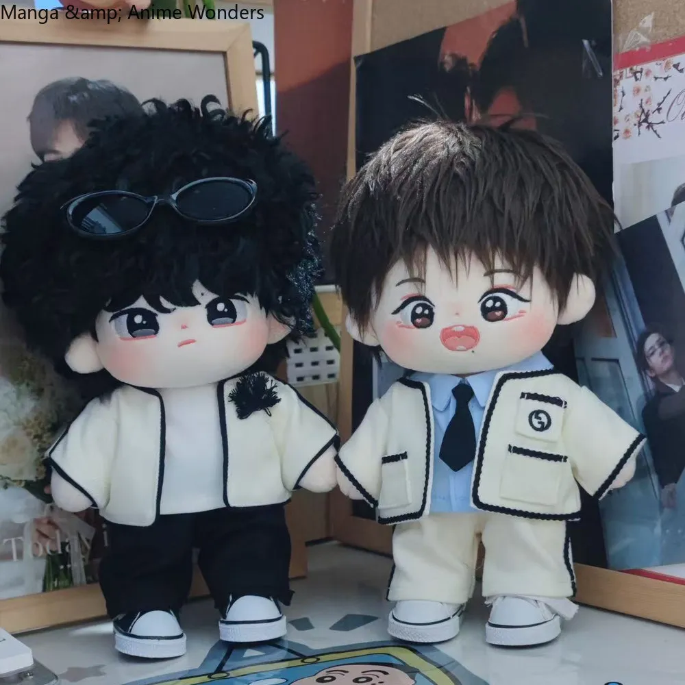 

Handsome The Untamed Xiao Zhan Clothes Fit 20cm Cartoon Figure Idol White T-shirt Blue Shirt Clothes Set Clothing Cosplay