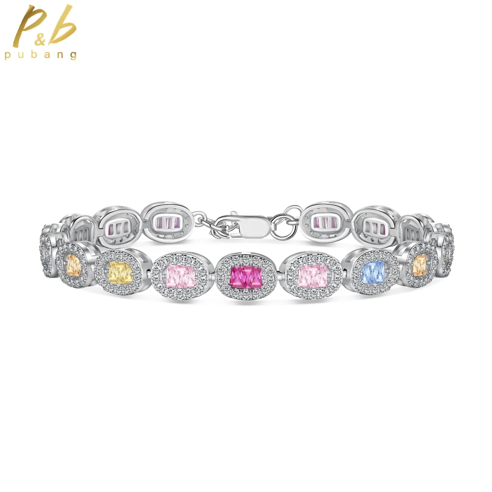 

PuBang Fine Jewelry Sparkling Cocktail Bracelet Real 925 Sterling Silver VVS Gem Created Moissanite for Women Gift Free Shipping