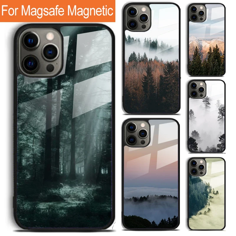 Forest Cloud Pattern Phone Case For iPhone 16 15 14 13 12 11 Pro Max Plus Magsafe Magnetic Wireless Charging Cover