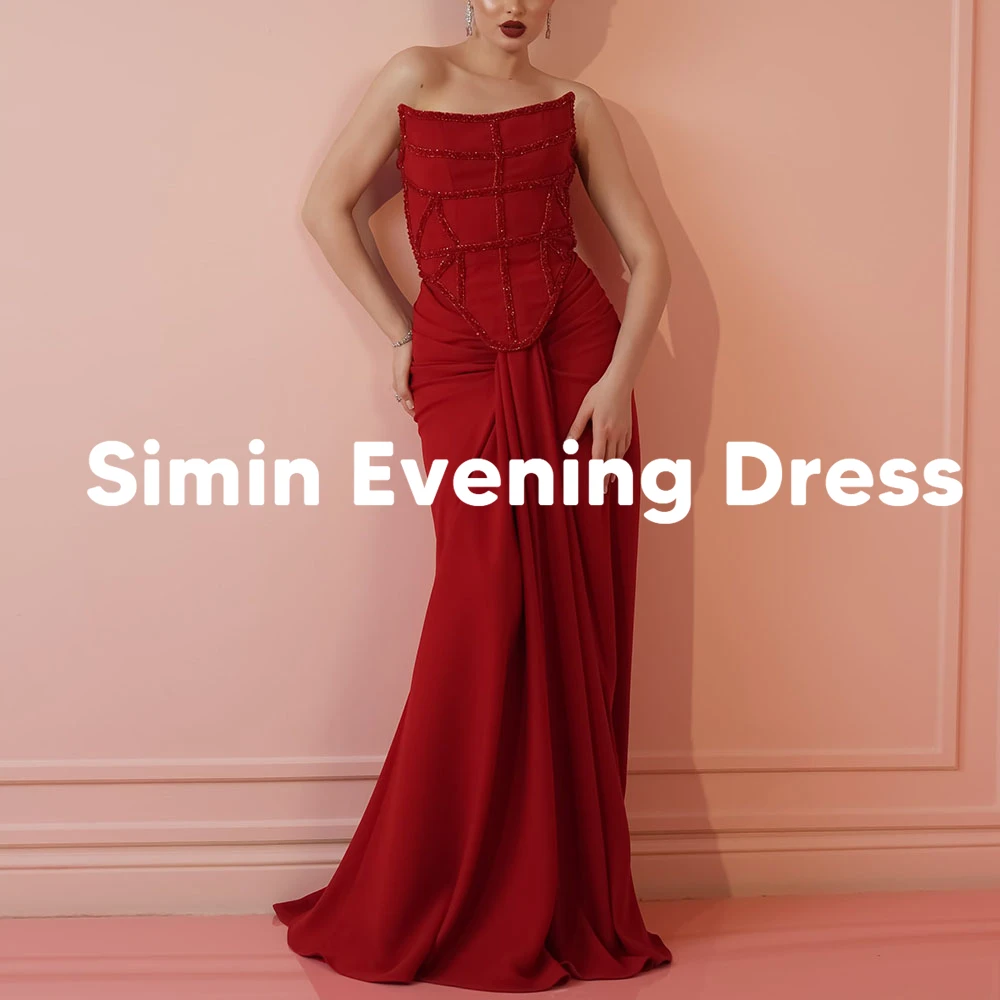 

Simin Customized Women's Mermaid Draped Beaded Saudi Evening Dresses Strapless With Sleeveless Floor-Length Elegant Dresses 2025