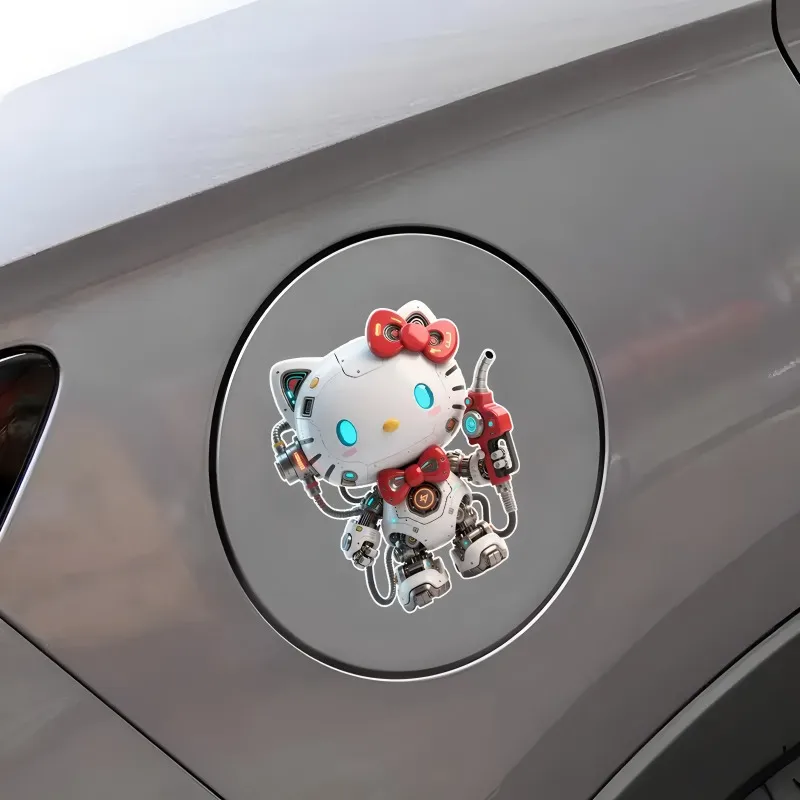 かわいいアニメロボットハローキティ DIY 車のステッカー漫画かわいい車のオイルキャップ自己粘着防水オートバイデカールステッカー