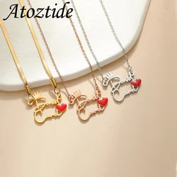 Atoztide Custom 2 Names Necklace for Women Personalized Red Oil Heart Stainless Steel Jewelry Choker Blade Chain Birthday Gifts