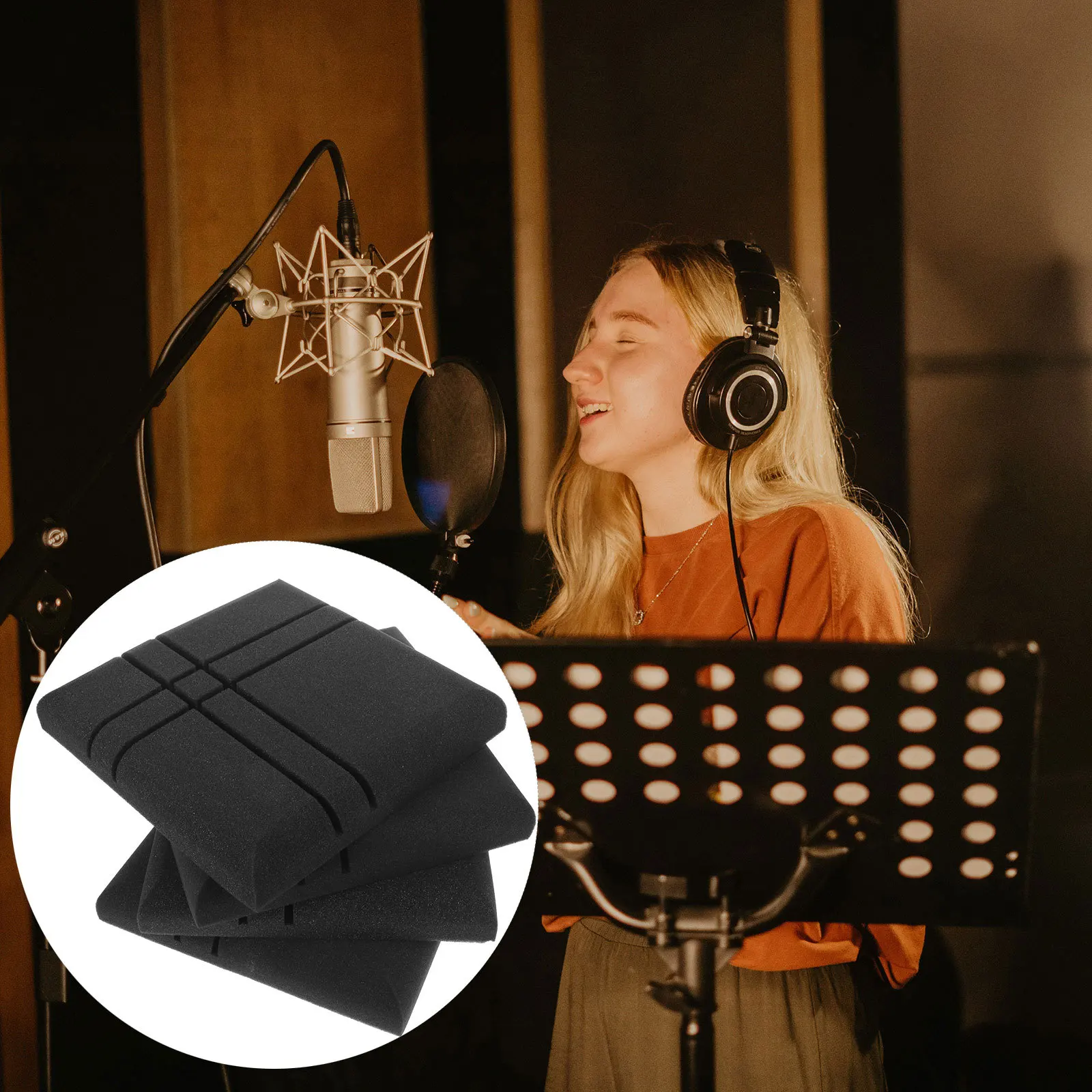 

4Pcs Acoustic Wall Panels Sound Absorbing Foam for Recording Studio Room Noise Reduction Soundproof Panel for Door and Wall Use