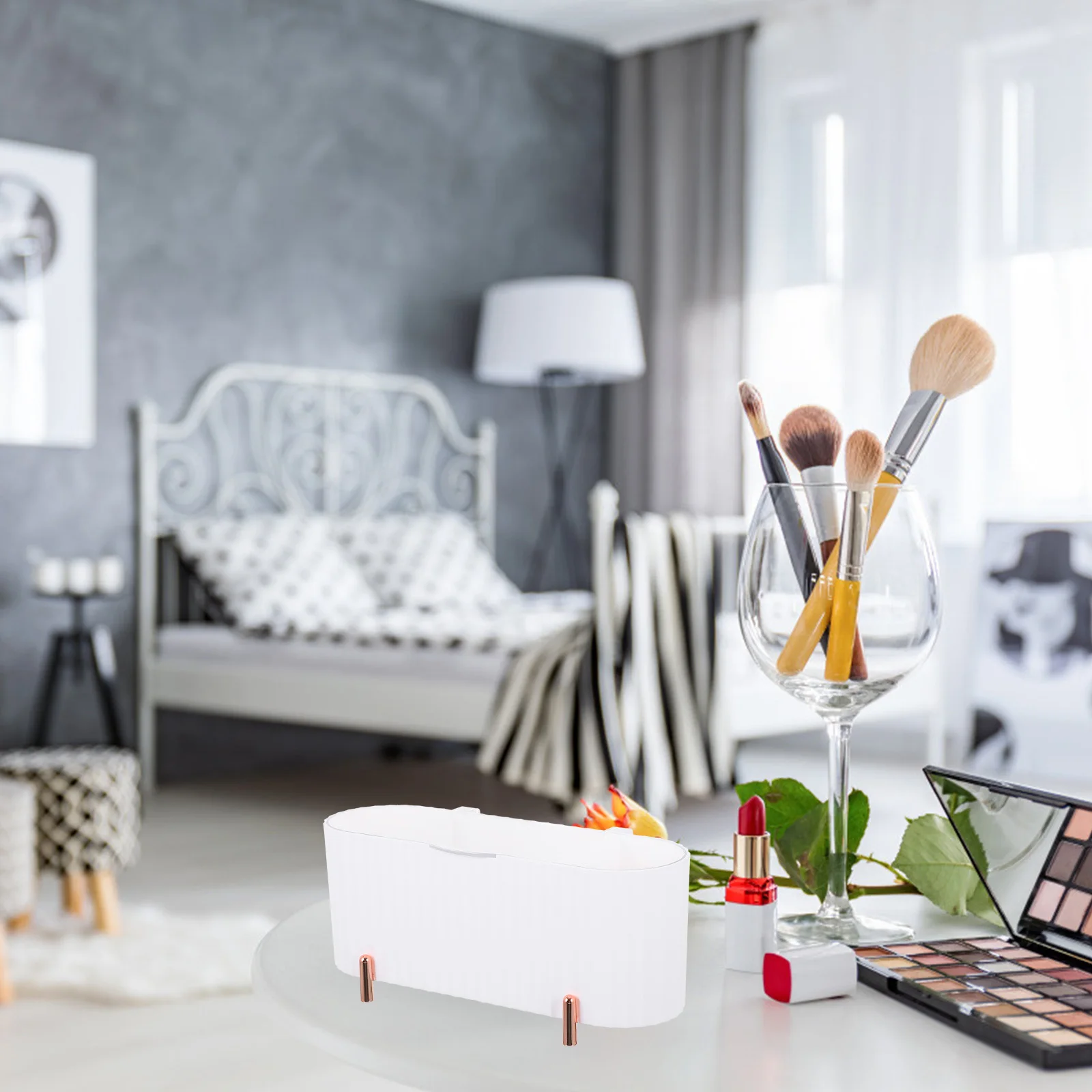 

Cotton Swabs Container Makeup Organizer Storage Box 4 Compartments Cotton Pads Holder Bathroom Vanity Organizer