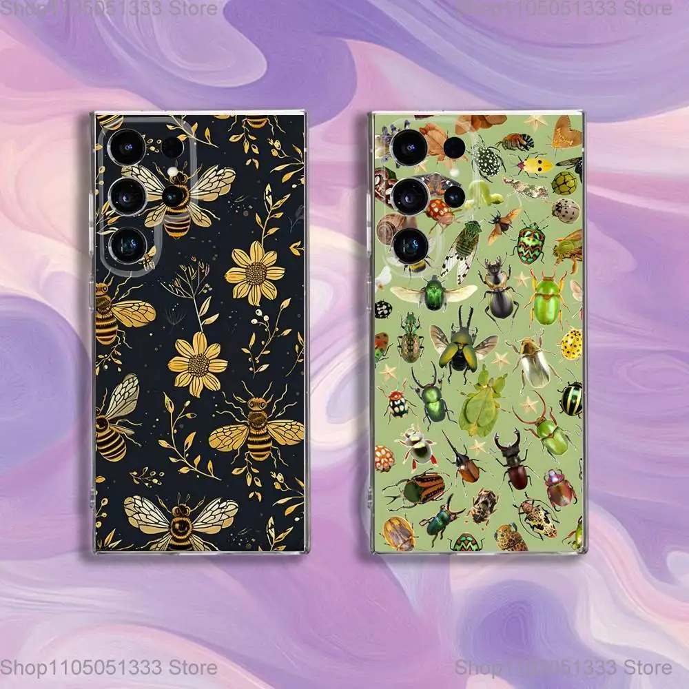 

Biology Art Bugs And Insects Phone Case For Samsung S24,30,21,22,23,20 FE,lite,PIus,Ultra,5G,Note,9,10 Transparent Cover