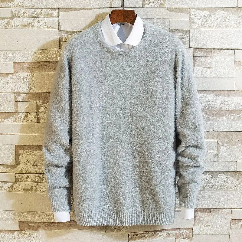 2023 Autumn and Winter Korean Version Simple Solid Color Versatile Round Neck Long Sleeved Loose Casual Oversize Mink Sweater