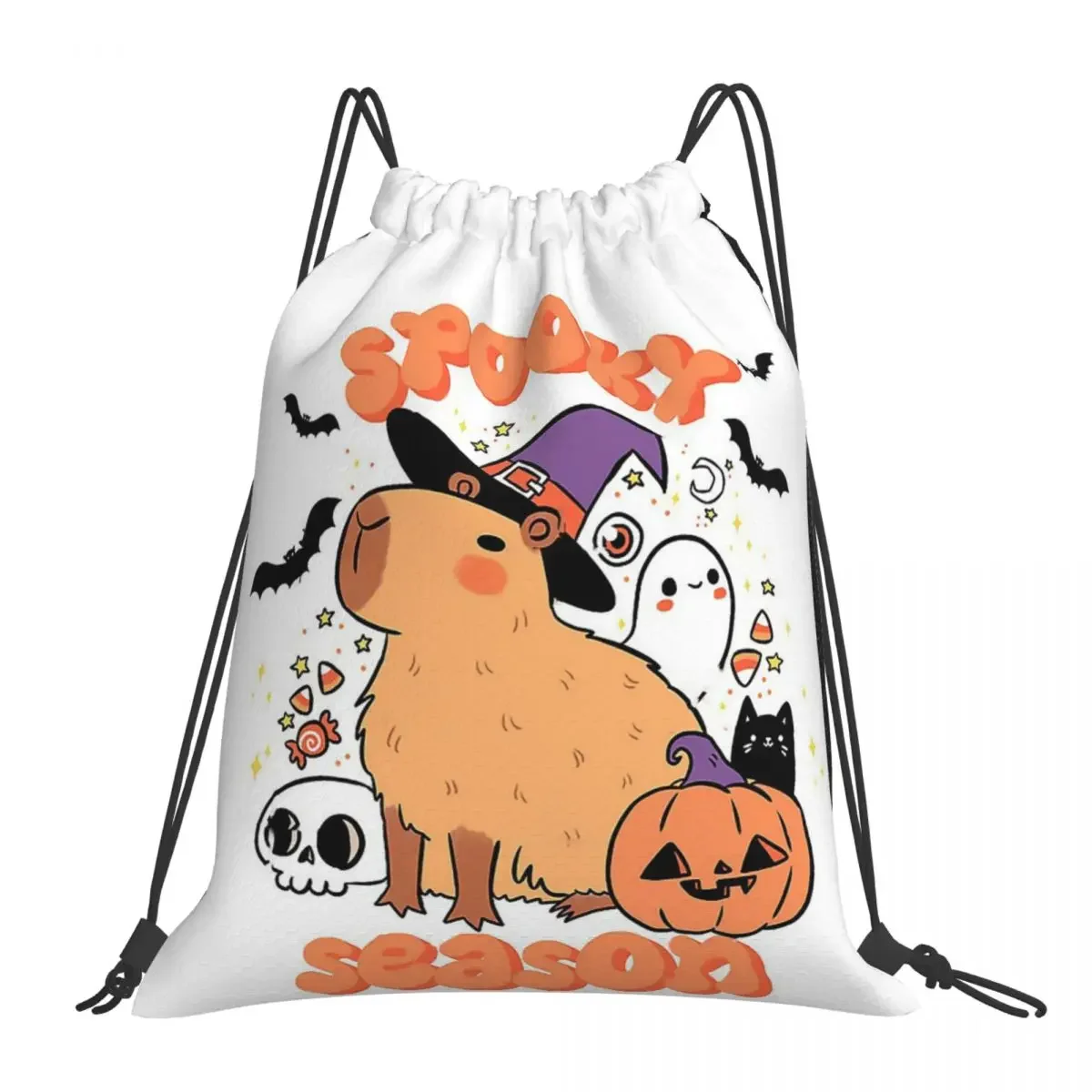 

Capybara Halloween Backpacks Portable Drawstring Bags Drawstring Bundle Pocket Sports Bag BookBag For Man Woman School