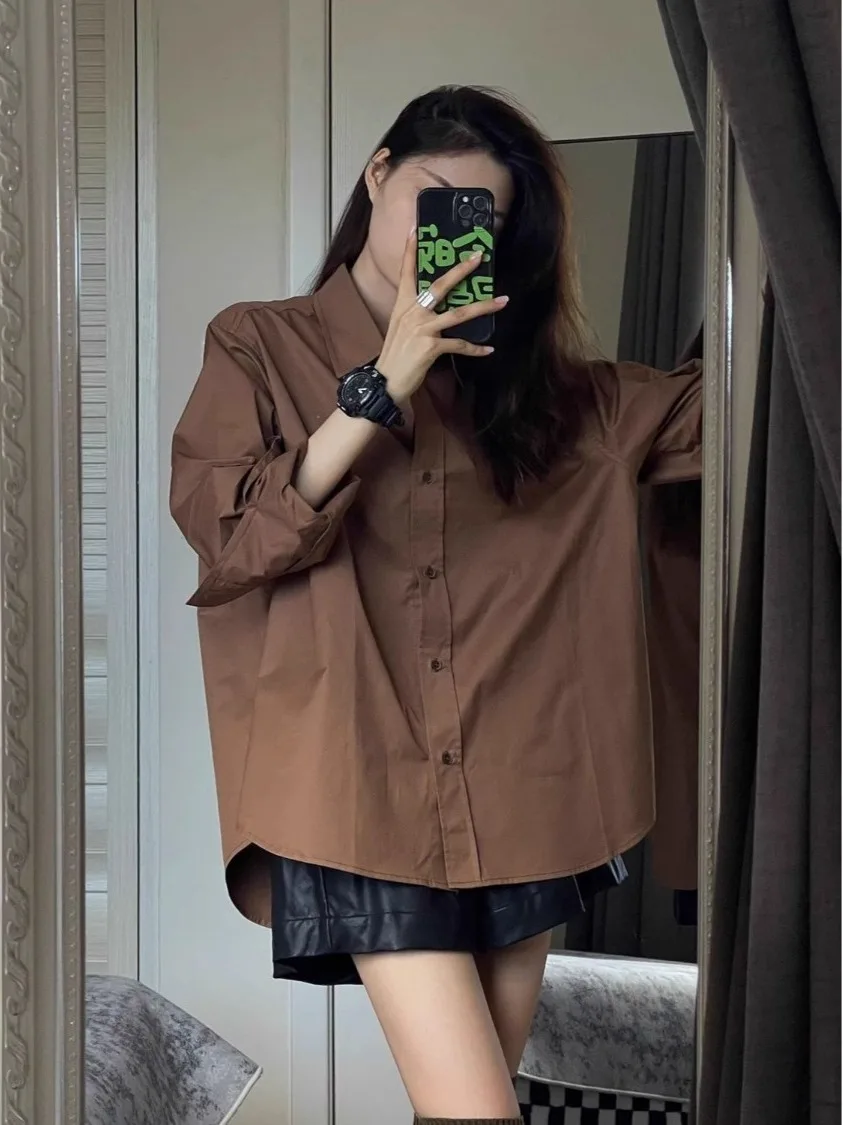 Casual Lose Lange Sve Kaffee Farbe frauen irt Frühling Herbst Neue Sle Design Sinn Faul Wind Abnehmen Top