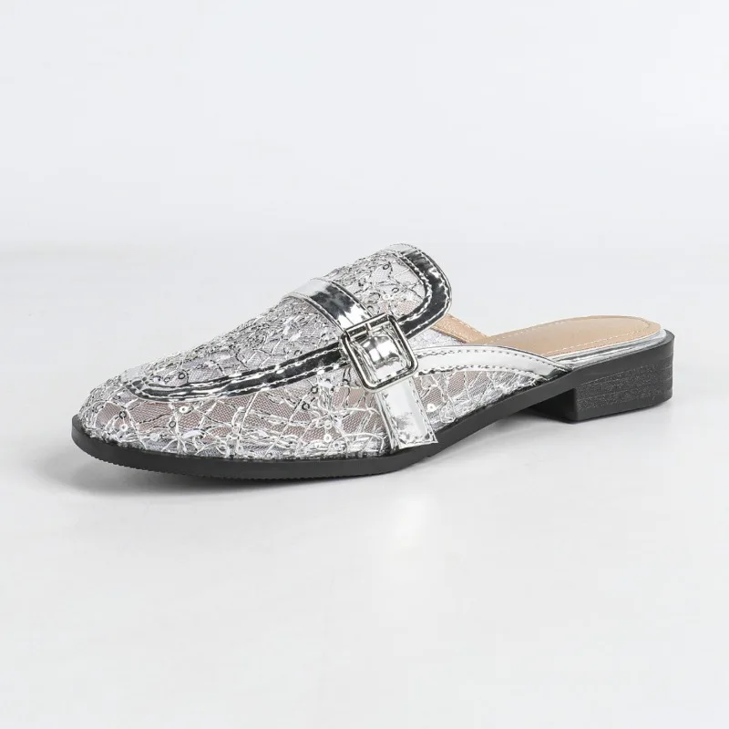 

Fashion Womens Shoes Exquisite Lace Mueller Slippers for Woman Comfortable Vacation Casual Shoes Designer Shoes Zapatos De Mujer