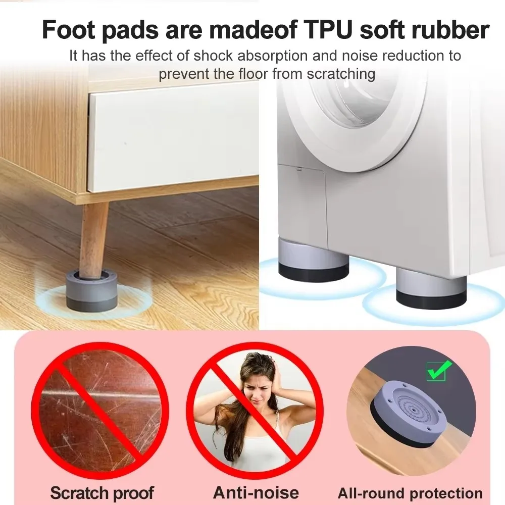 4Pcs Universal Adjustable Height Washing Machine Foot Pads Anti Vibration Refrigerator Base Fixed Non-Slip Pad Support Stands