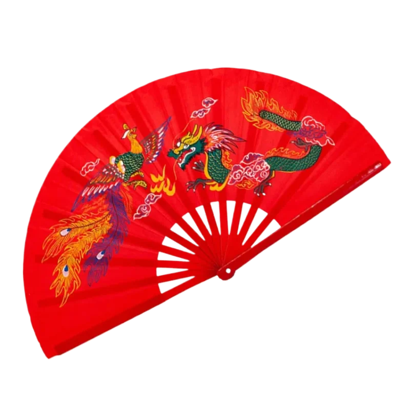 Single-Sided Tai Chi Ring Fan Bamboo Ribs Kung Fu Martial Arts Performance Dance Fan Dragon and Phoenix Right Hand Fold Hand Fan