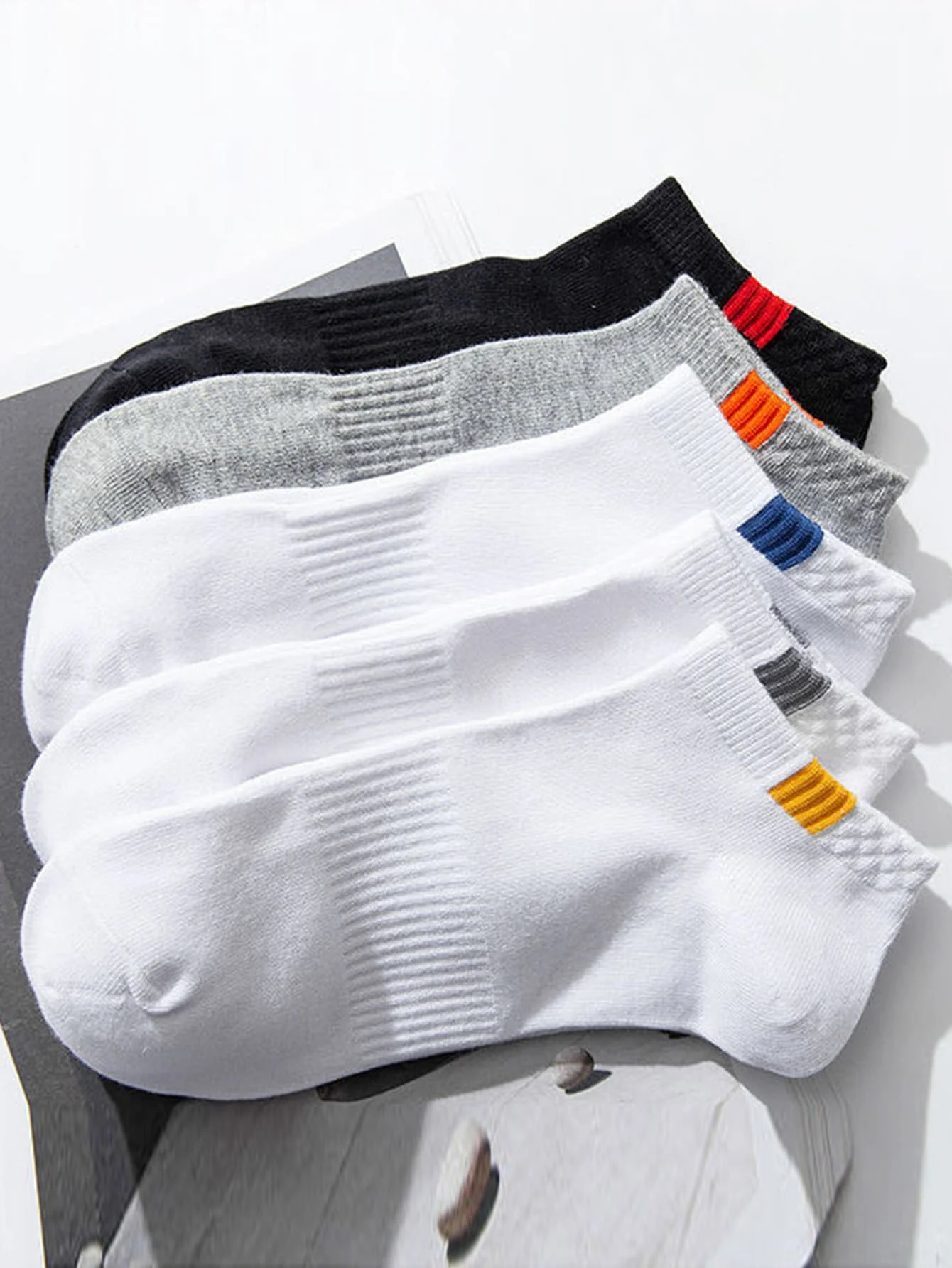 5 Pairs Fashionable Cloth Standard Boat Socks Spring And Summer Thin Style Mens Solid Color Socks Casual Sports Socks