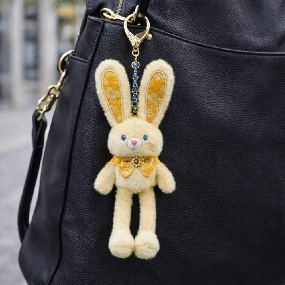 Soft Stuffed Stuffed Bunny Keychain 30cm Size Creative Design Ear Pulling Rabbit Kawaii Style Children Gits Rabbit Pendant view 3