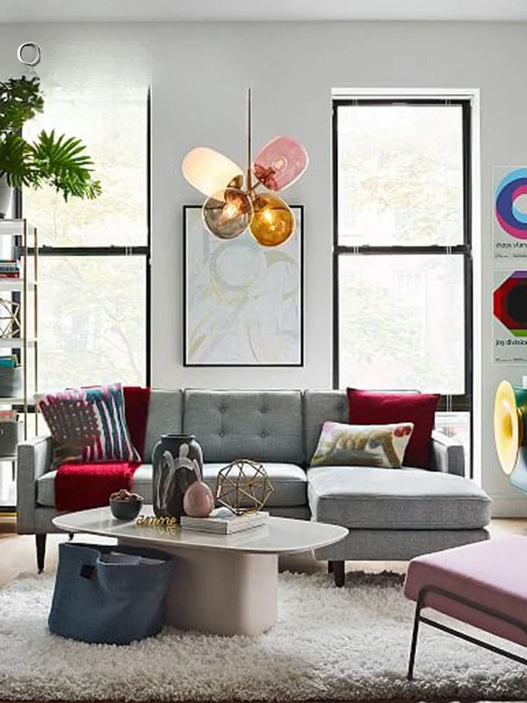 لون ما بعد الحداثة، ثريا زجاجية حديثة، غرفة نوم بسيطة دافئة، فن غرفة الأطفال جميع المصابيح النحاسية