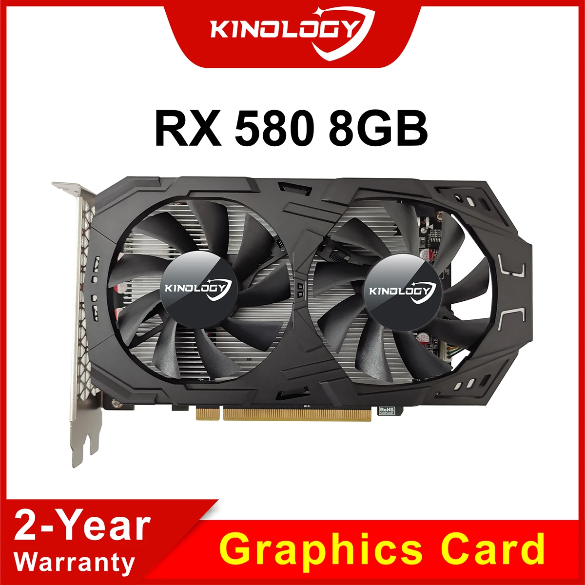 Kinology Video Card RX 580 8G 256Bit 2048SP GDDR5 AMD GPU Graphics Cards Gamer RX580 Radeon 8GB Mining Gaming Card placa de vide