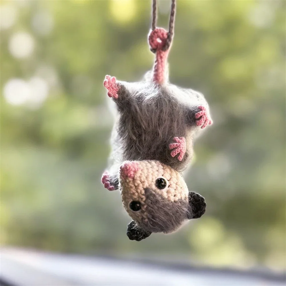 Handmade Knitted Car Charm Cute Decor For Rearview Mirror Car Pet Possum Stuffed For Birthday Party Children Christmas Gifts