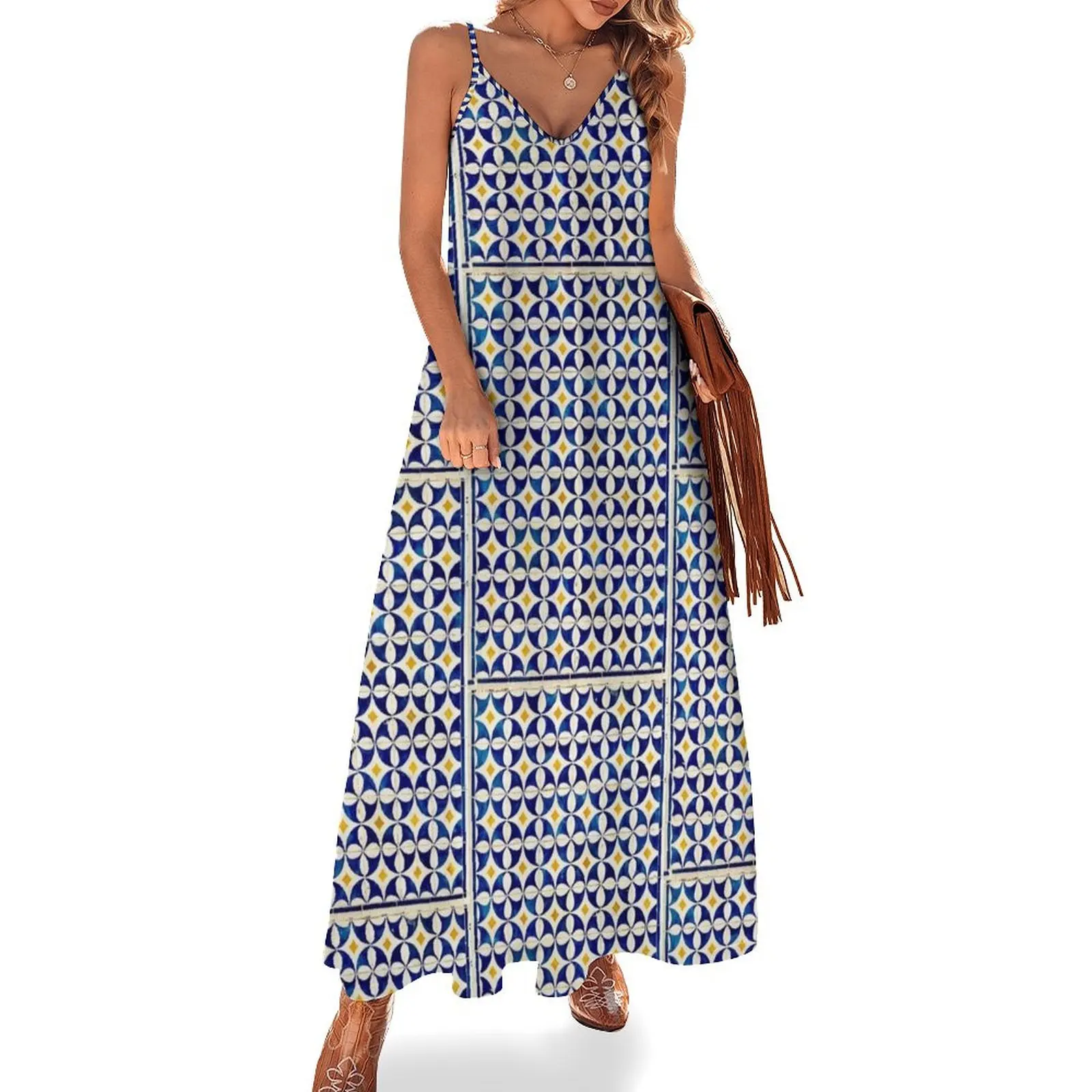 Portuguese Tiles / azulejos Sleeveless Long Dress Women's skirt elegant guest wedding dress Dress