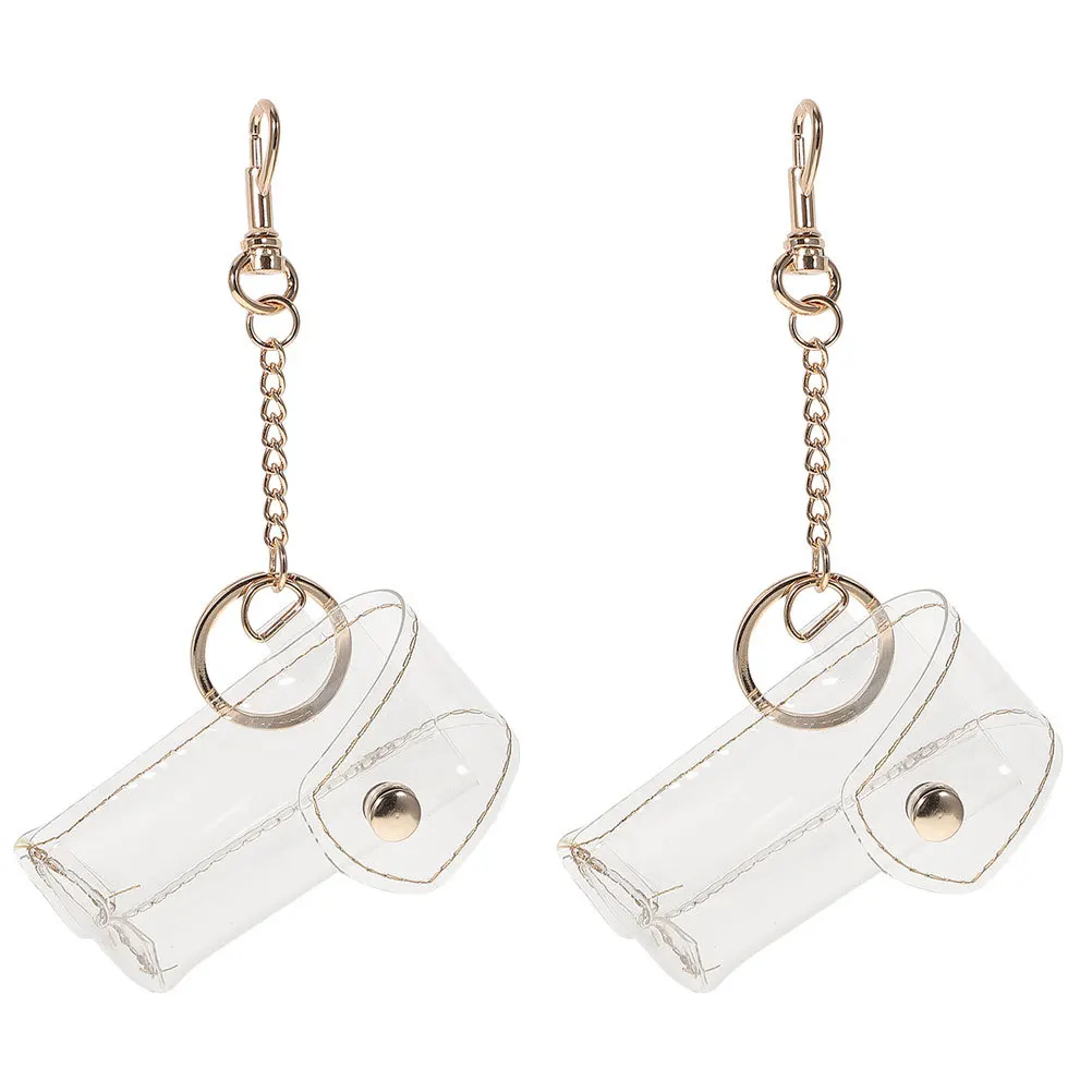 

2pcs Keychain Pouch For Lipstick Holder Transparent Lip Balm Case Bag Hanging Ornament Car Lip Gloss Keychain Clip Portable