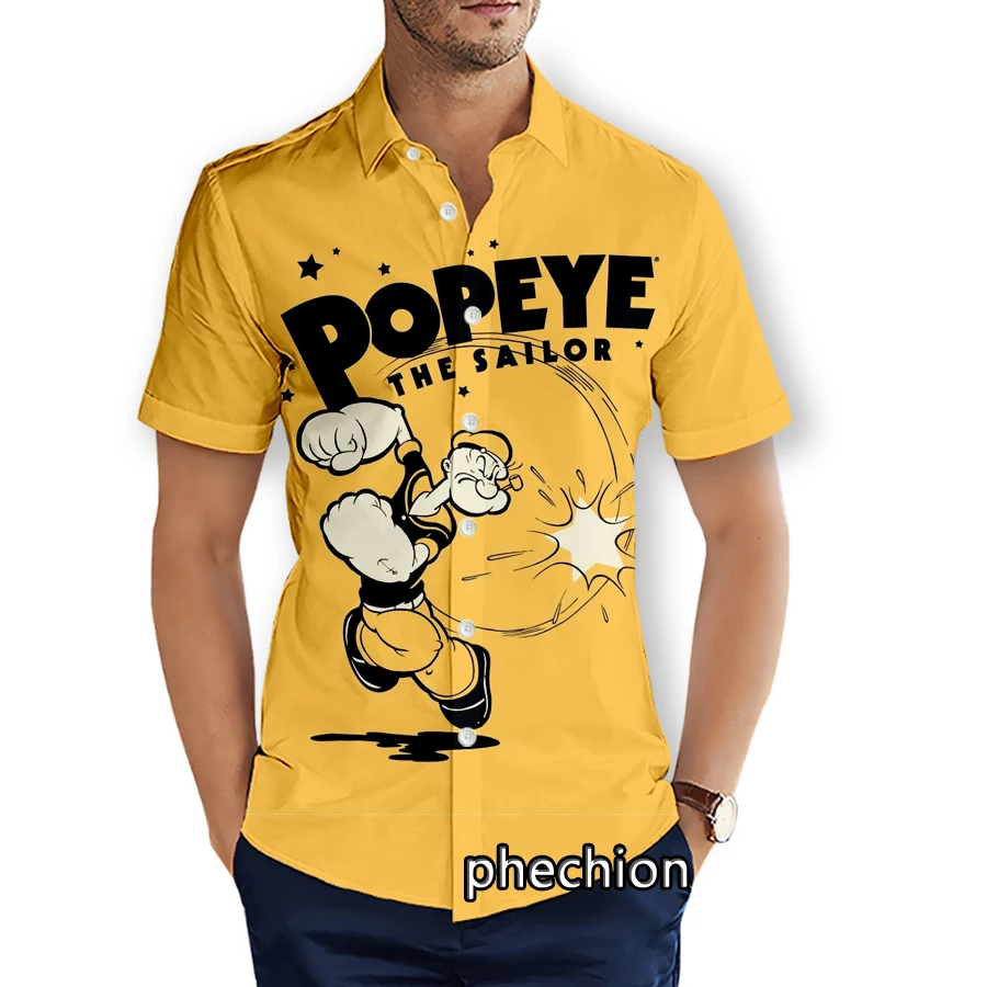 phechion Summer Mens Short Sleeve Beach Shirts Popeye the Sailor 3D Printed Casual Shirts Fashion Streetwear Men Tops X64