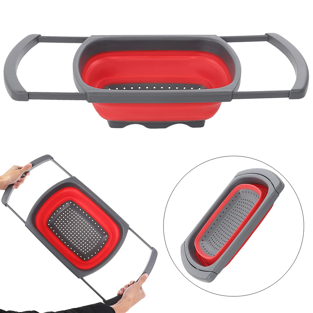 Silicone Large Square Telescopic Fruit Vegetable Basket Foldable Colander for Home Fruit Cleaning / Kitchen Storage