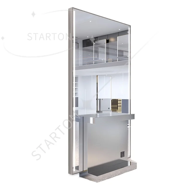 

Зеркальная станция для салона, мебель для парикмахерской, парикмахерская станция, зеркало для укладки с местом для хранения, золотое зеркало для салона со светом