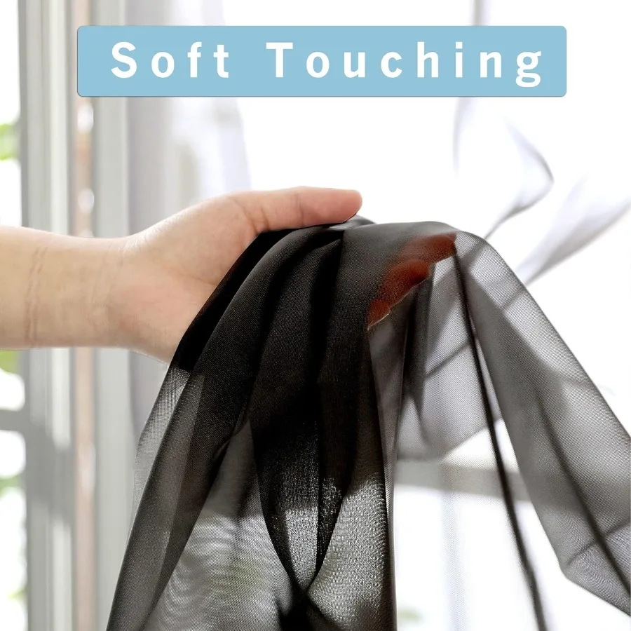 ستائر شفافة سوداء لغرفة المعيشة وغرفة النوم: طقم لوحتين بطول 84 بوصة مع تصميم جيب قضيب قماش فوال خفيف الوزن f #5