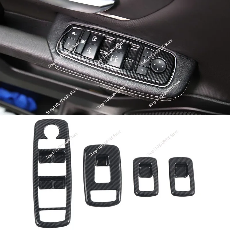 4 Piece Car Window Lift Trim Switch Panel Cover Trim Accessories Carbon Fiber Pattern ABS For Dodge Ram 1500 LHD