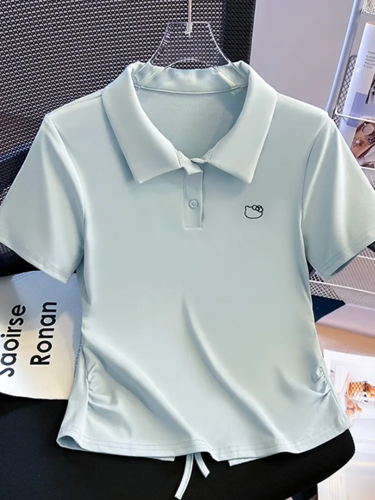 추천 셀프케어 irt ort Sve 턴다운 칼라 여성 여름 디자인 배 노출 벨티드 ort 탑 한국 스타일...