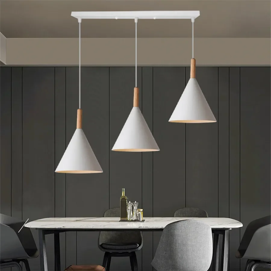 3-Heads Modern Wood Pendant Light Domeshade Suspension for Cafe Restaurant Bedroom Home Kitchen Island Nordic Hanging Lamp image 5