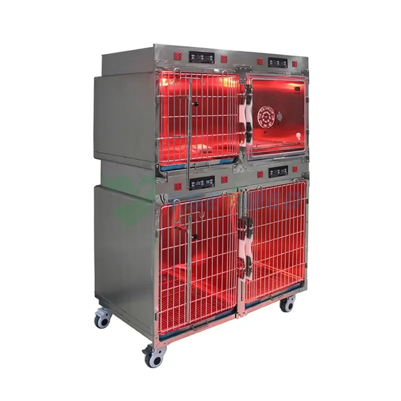 Multitier Pet Cage Oxygen Therapy Dog Kennels Cages Veterinary 304 Stainless Dog Cage With Wheels For Vet Clinic Hospital