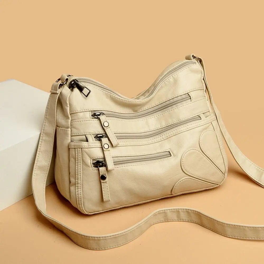 Fashion Leather Crossbody Bag Soft Large Capacity Tote Bag Multi-layer Buying Vegetable Bag Middle-Aged Women