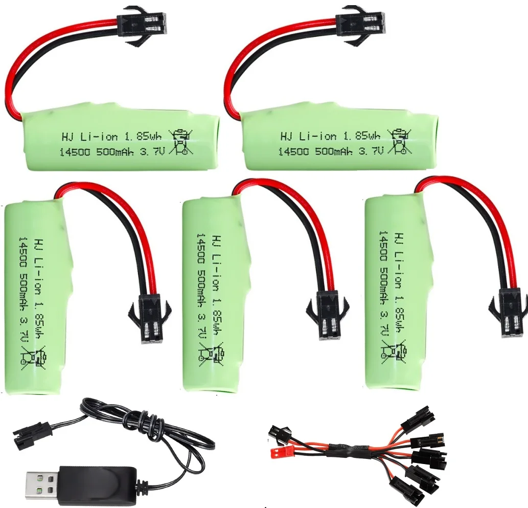 1S 3.7V 500mAh Li-ion Battery 14500  SM plug /3.7V charger For R/C Stunt Dump Car/4WD Twist- Desert Cars  R/C Climbing cars