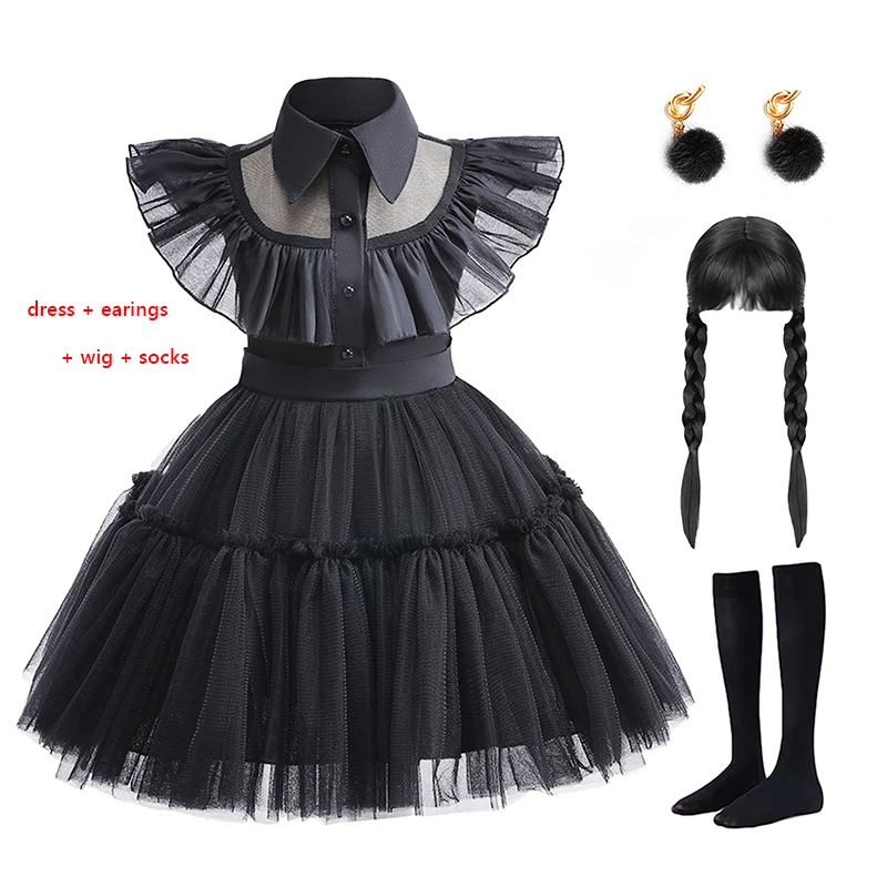 

Wednesday Addams Cosplay For Girl Costume 2023 New Vestidos For Kids Party Dresses Carnival Easter Halloween Costumes 1-7 Years