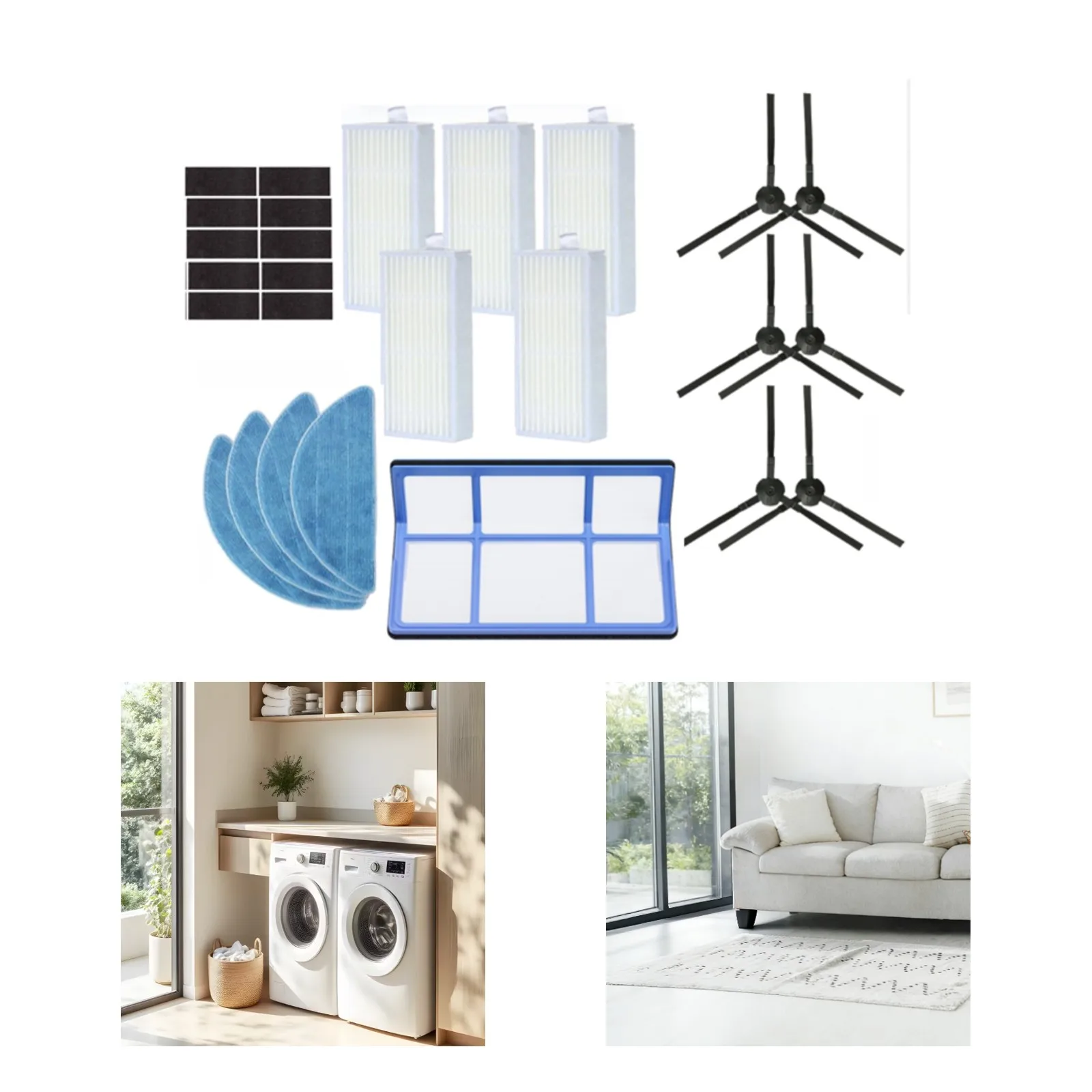 Replacement Parts Robot Mopping Kit For House Cleaning Side Brushes Cleaning Cloths ABS Plastic Nylon Bristles Fiber Mops