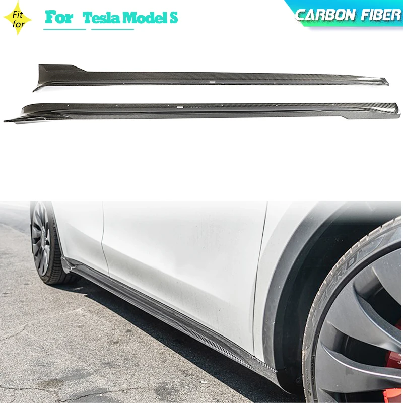 

Carbon Fiber Auto Car Side Skirts Apron Extensions For Tesla Model S Base Plaid Sedan 4-Door 2021-2023