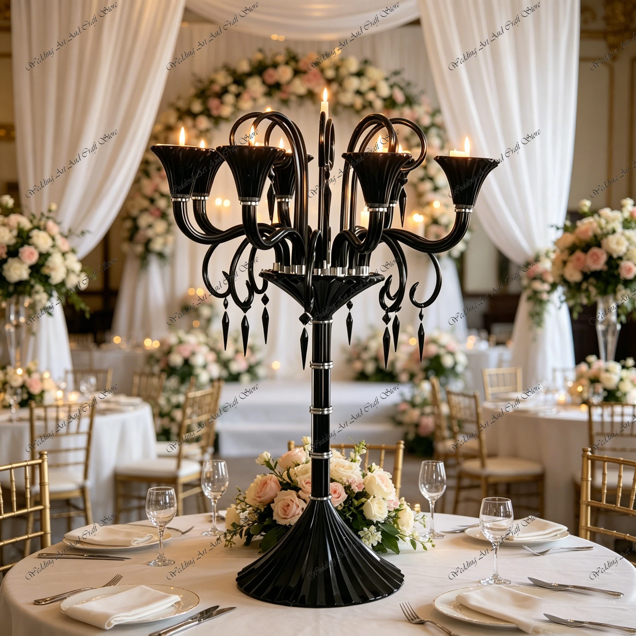 2pcs f30 110cm Wedding Centerpieces Black Table Decoration Tall Crystal 9 Arms Candelabra Candlestick for Wedding Stage Decor