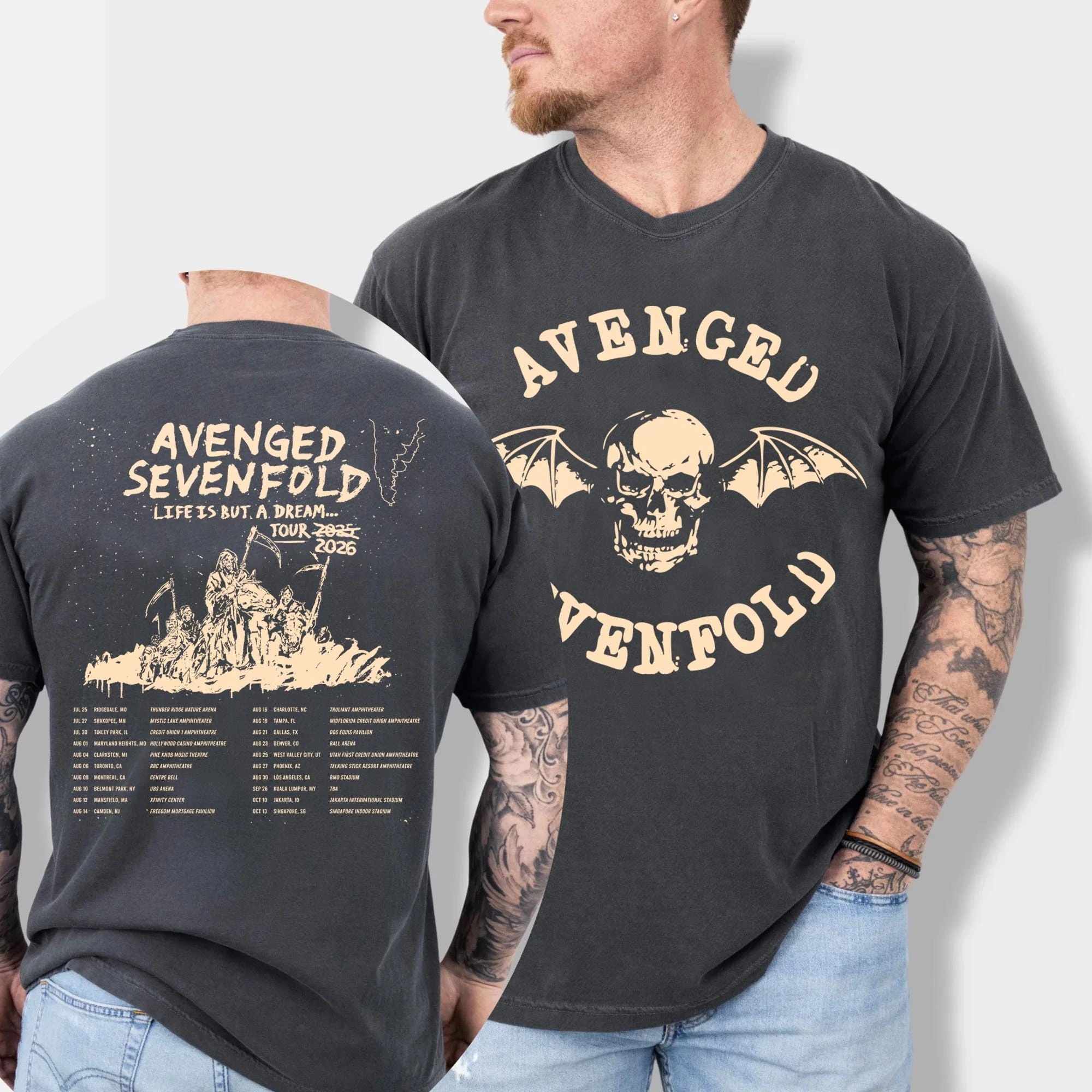 Metal Concert Tee Avenged Sevenfold Life Is But A Dream Tour 2026 T-shirt 2026 Summer Men Women Cotton T-shirt Street Wear Y2K