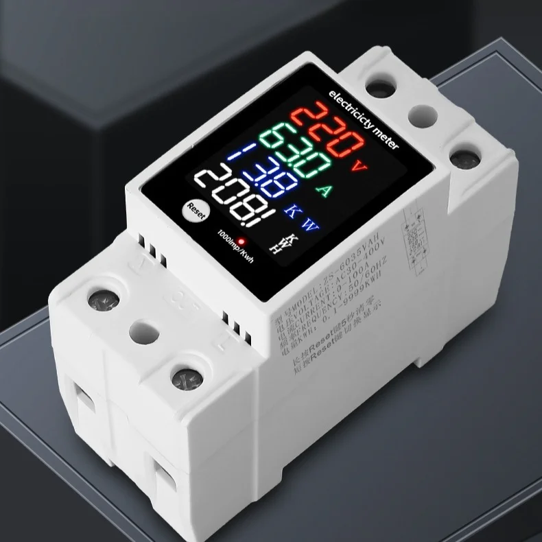 Digital Energy Meter Din Rail Electricity Usage Monitor AC30-400V Voltmeter Ammeter Watt Kwh Frequency Power Meter