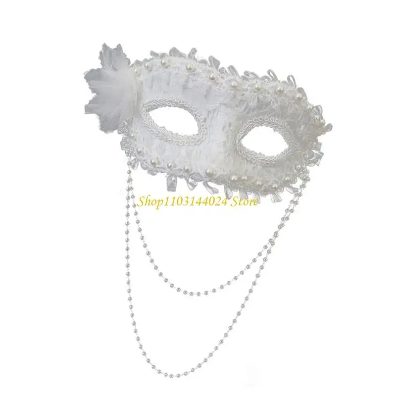 N5ke halloween falso pérolas embelezadas meia máscara ajuste confortável acessório fantasia plástico para festas