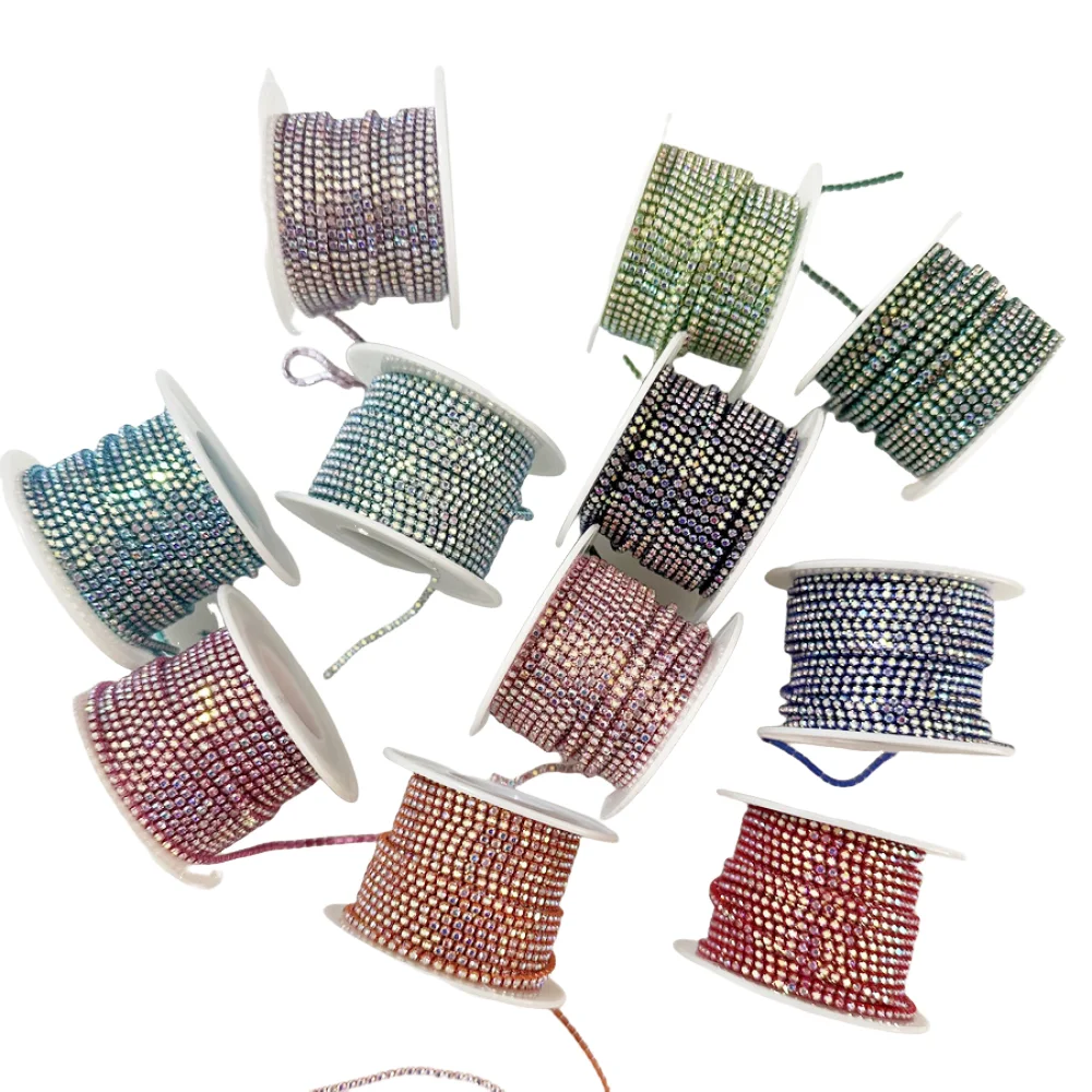 9m nouveau 2mm cristal AB strass tasse chaîne fond coloré verre coudre sur cristal tasse chaîne vêtements strass garniture bricolage robe