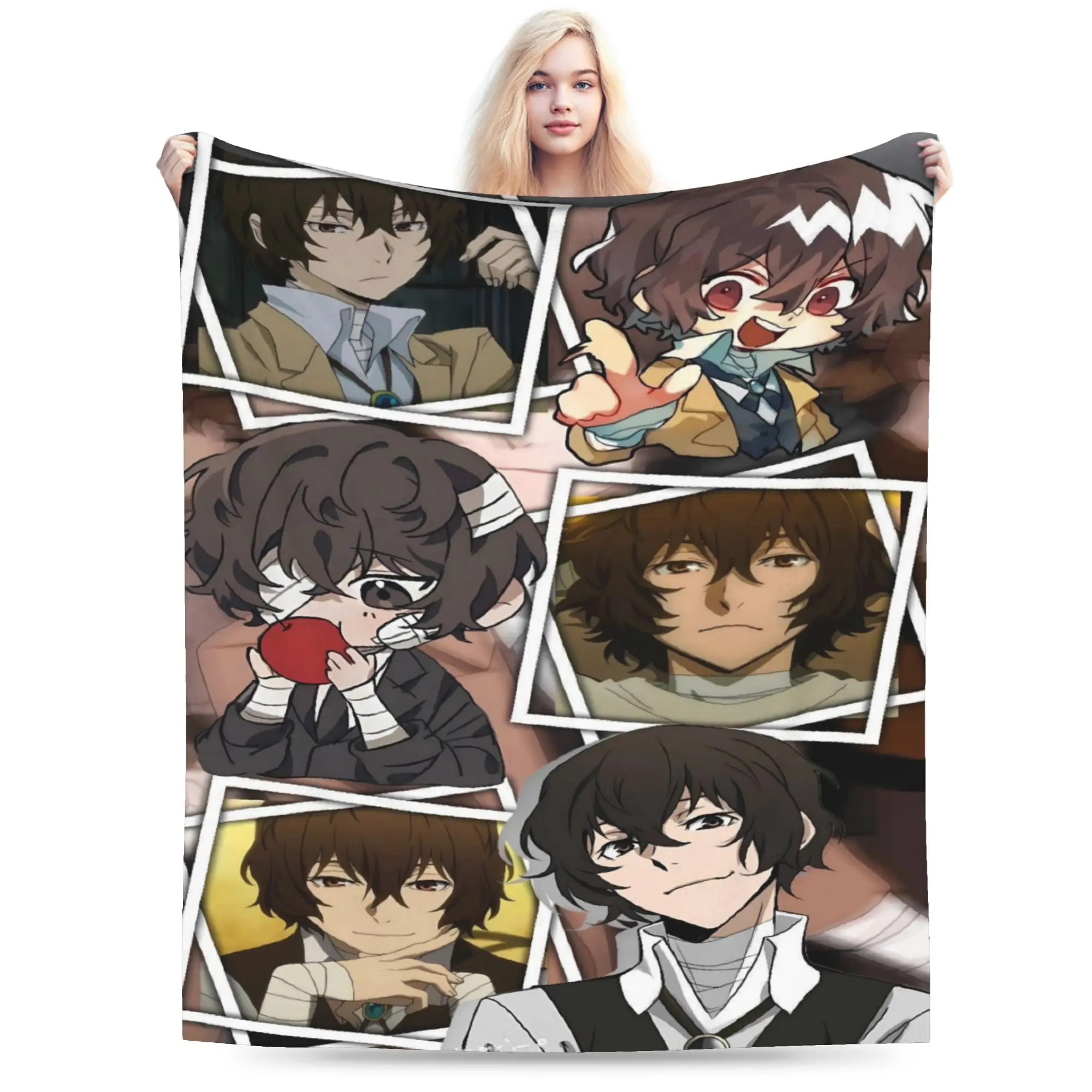 Dazai Bungo Stray Dogs Flannel Blanket  Super Soft Throw Blanket for Bedroom Airplane Travel Fluffy Bedspread Sofa Bed Cover