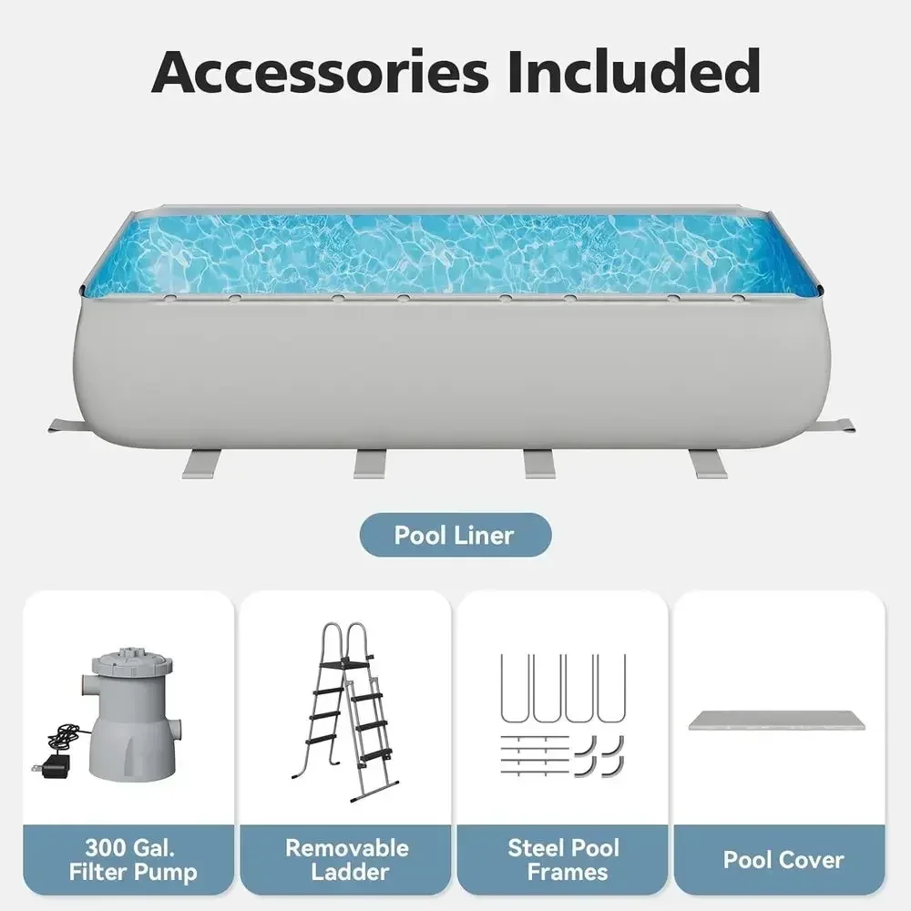 18' x 9' x 47 Family-Sized Rectangular Swimming Pool with Removable Ladder and Filter Pump, Gray