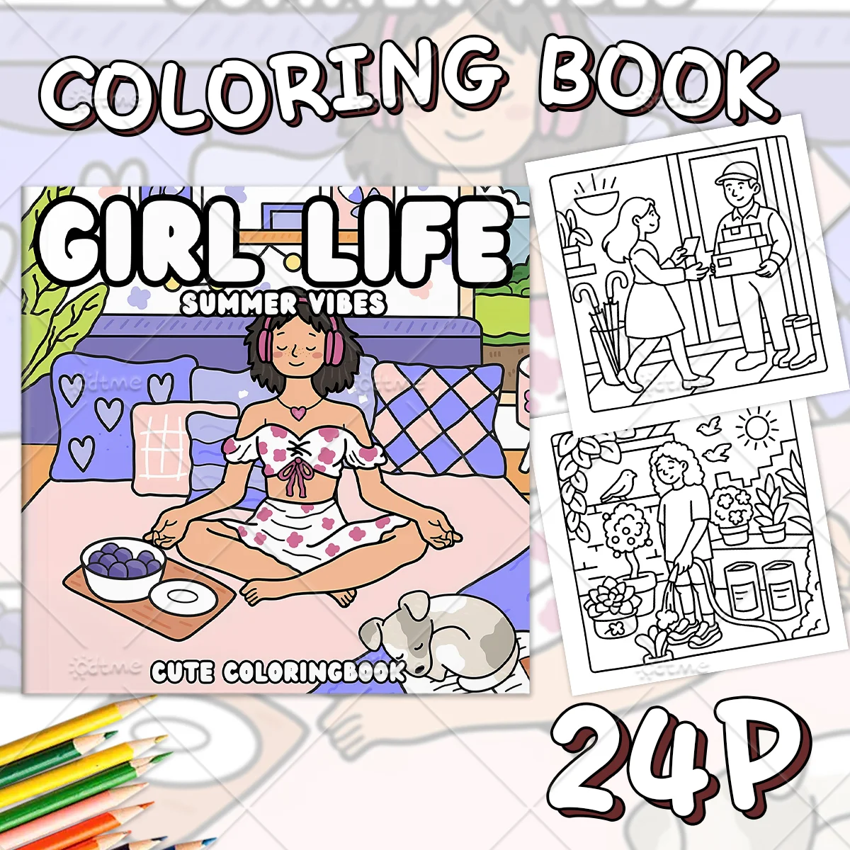 Girl Life Summer Vibes Cute Coloring Book For Adults, Fashion Girls Daily Life Relaxing Stress Relief Mindfulness Activity Book